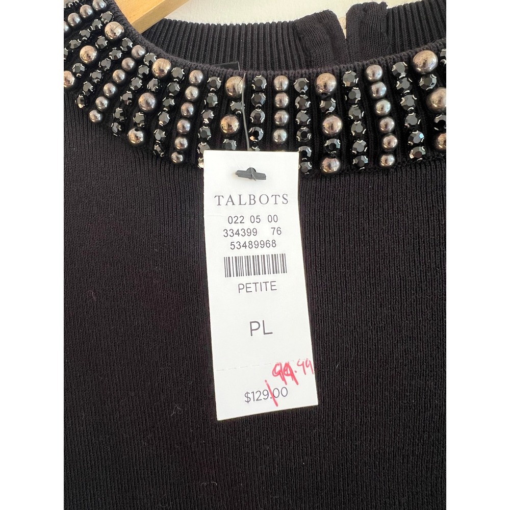 NWT Talbots Black Embellished Beaded Neck Knit Top LP Quiet Luxury Business - Picture 9 of 12